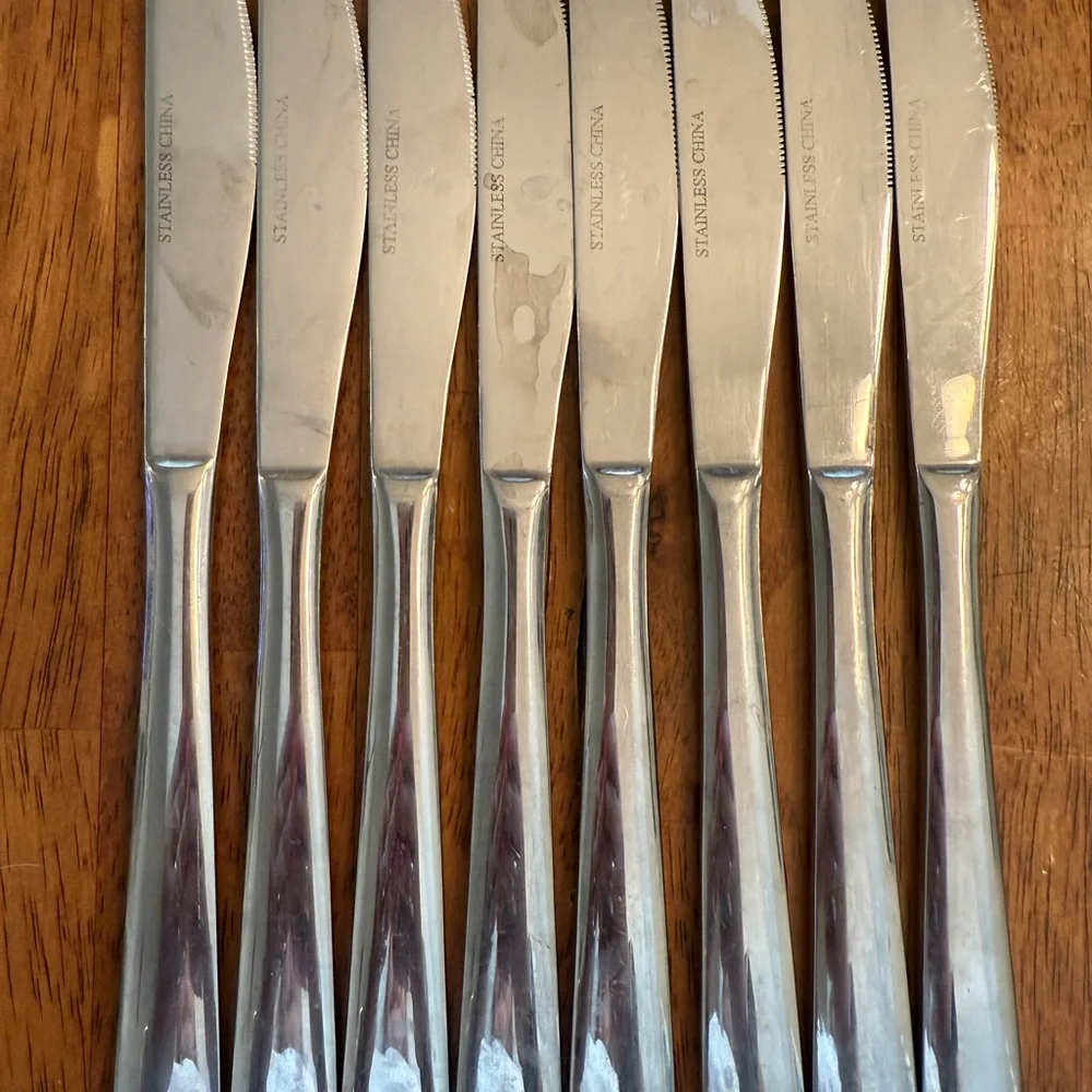 Lot Of‎ 8 Stainless Steel Butter Knives Dinner Knife Solid Square Ends